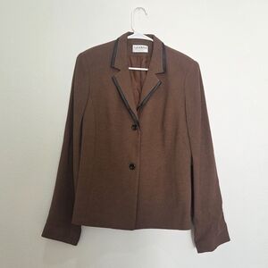 Gianni Animal Instinct Chocolate Brown Blazer with Black Trim Size 12 USA Made